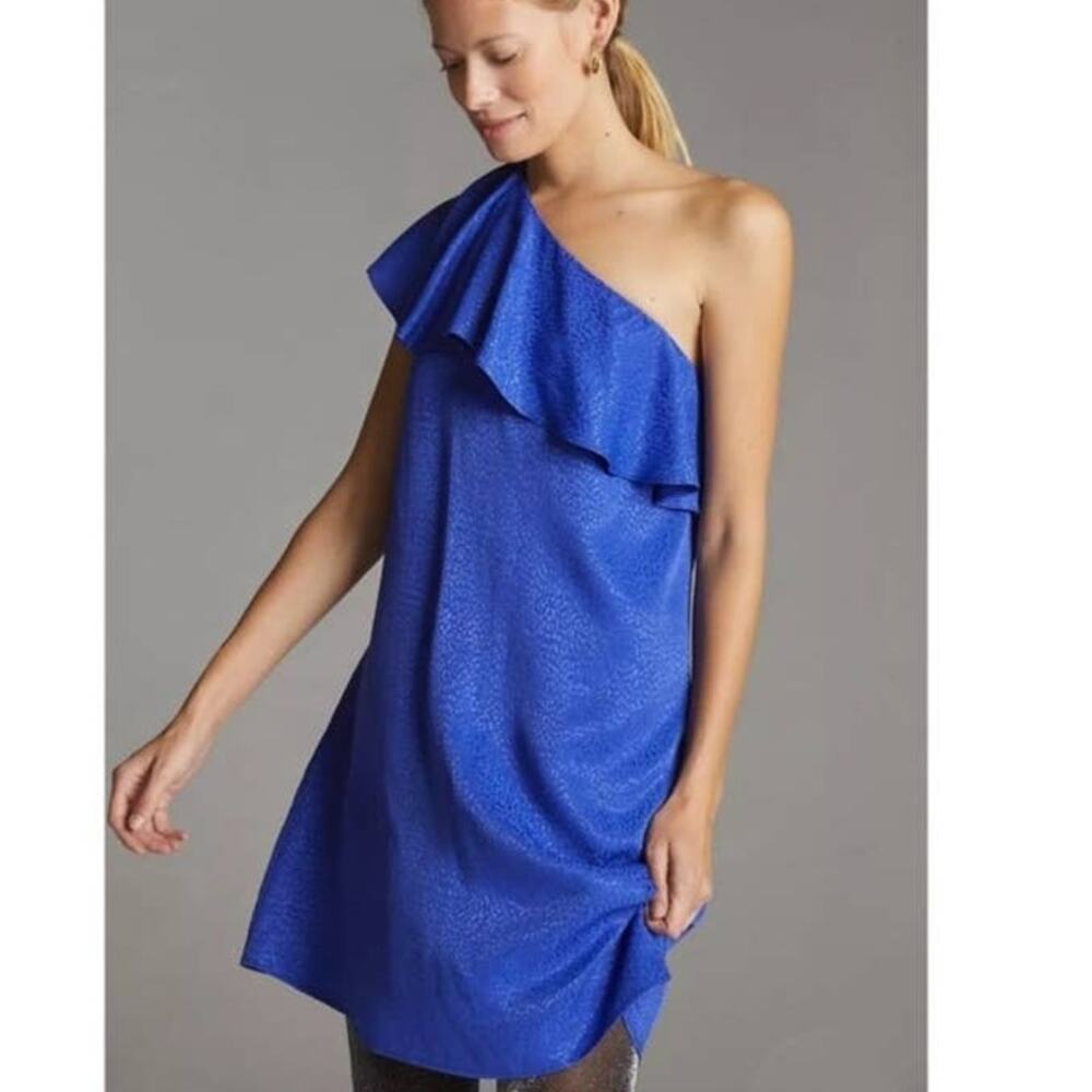 NWT Anthropologie Ruffled One-Shoulder Mini Dress‎ Size 4P - Picture 3 of 14